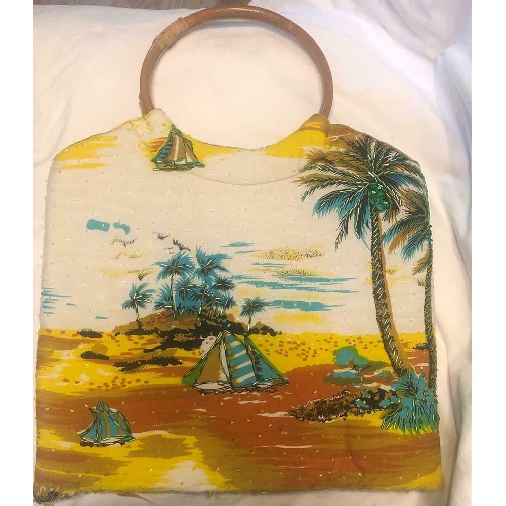 Beaded Handbag Purse Cloth Sailboat